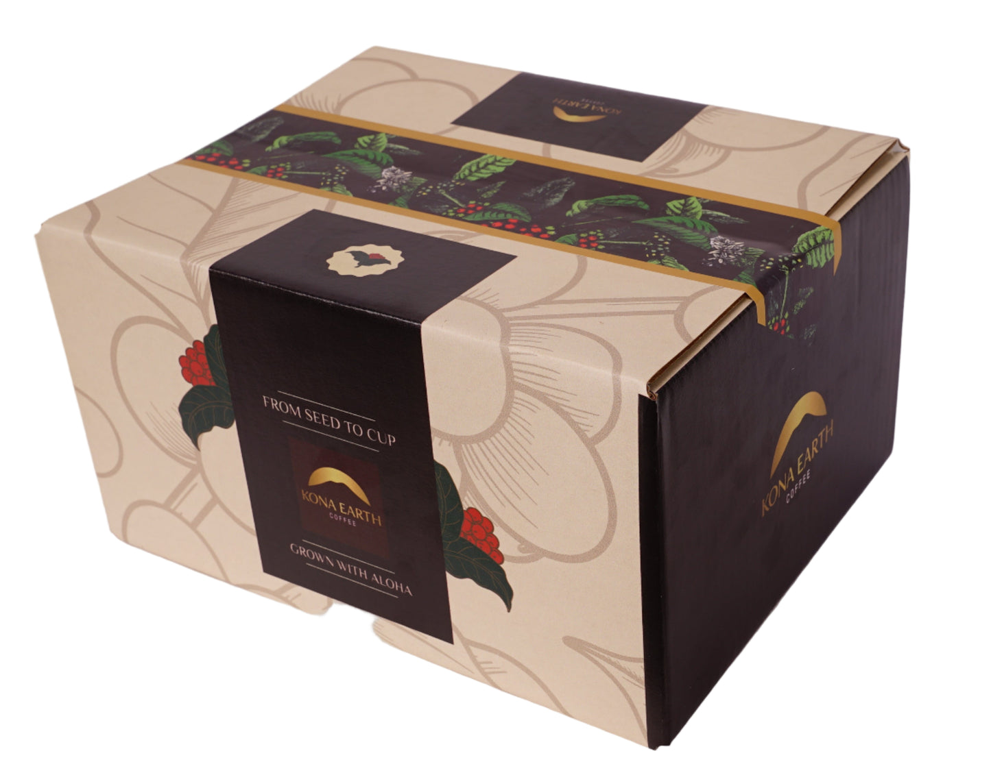 Decorative box with a brand logo on a white background