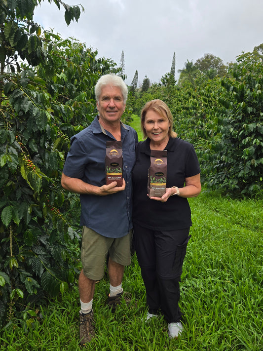 Kona Earth owners Steve and Joanie Wynn on their coffee farm in Hawaii