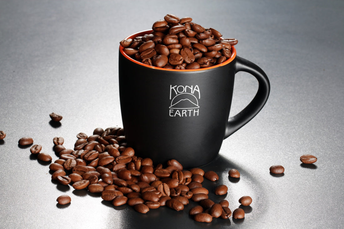 Kona Earth cup with coffee beans