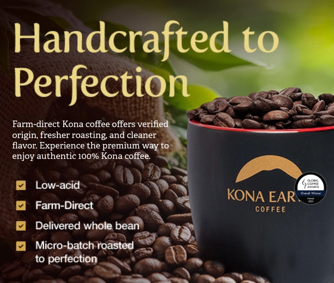 black Kona Earth coffee mug with coffee beans