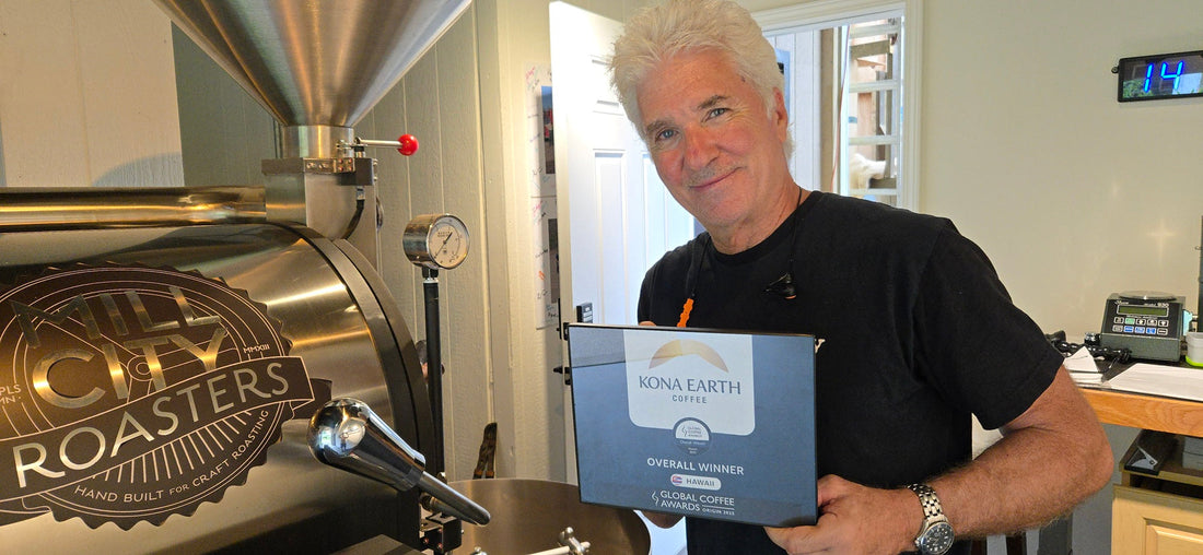 Kona Earth owner Steve Wynn holds Global Coffee Award