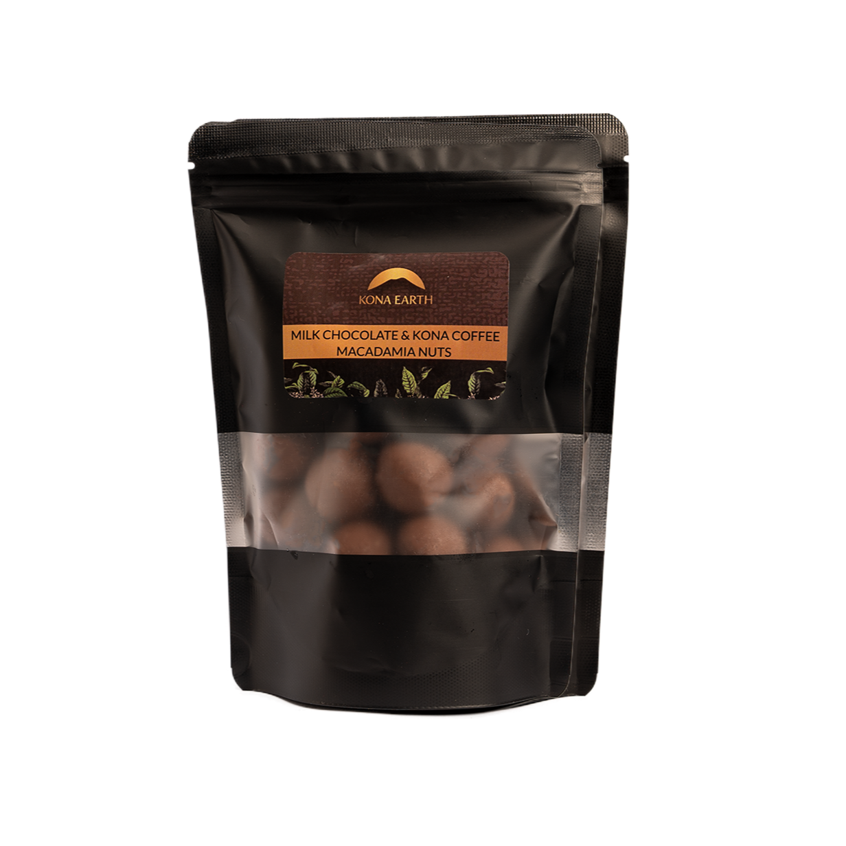 A package of Milk Chocolate and Kona Coffee Macadamia Nuts.