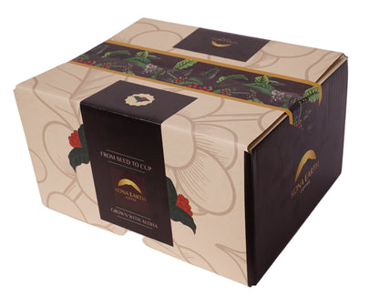 Decorative box with a brand logo on a white background