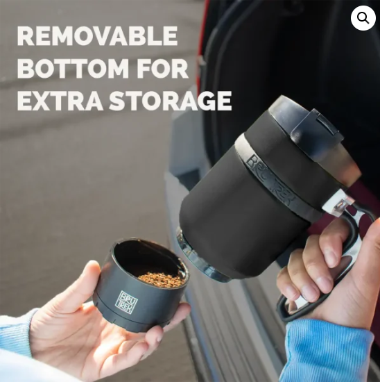 travel brewer with removable storage on bottom