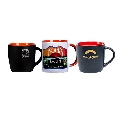 3 custom coffee mugs from Kona Earth