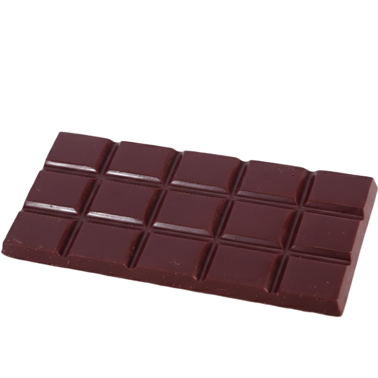 Dark chocolate bar on a textured white surface