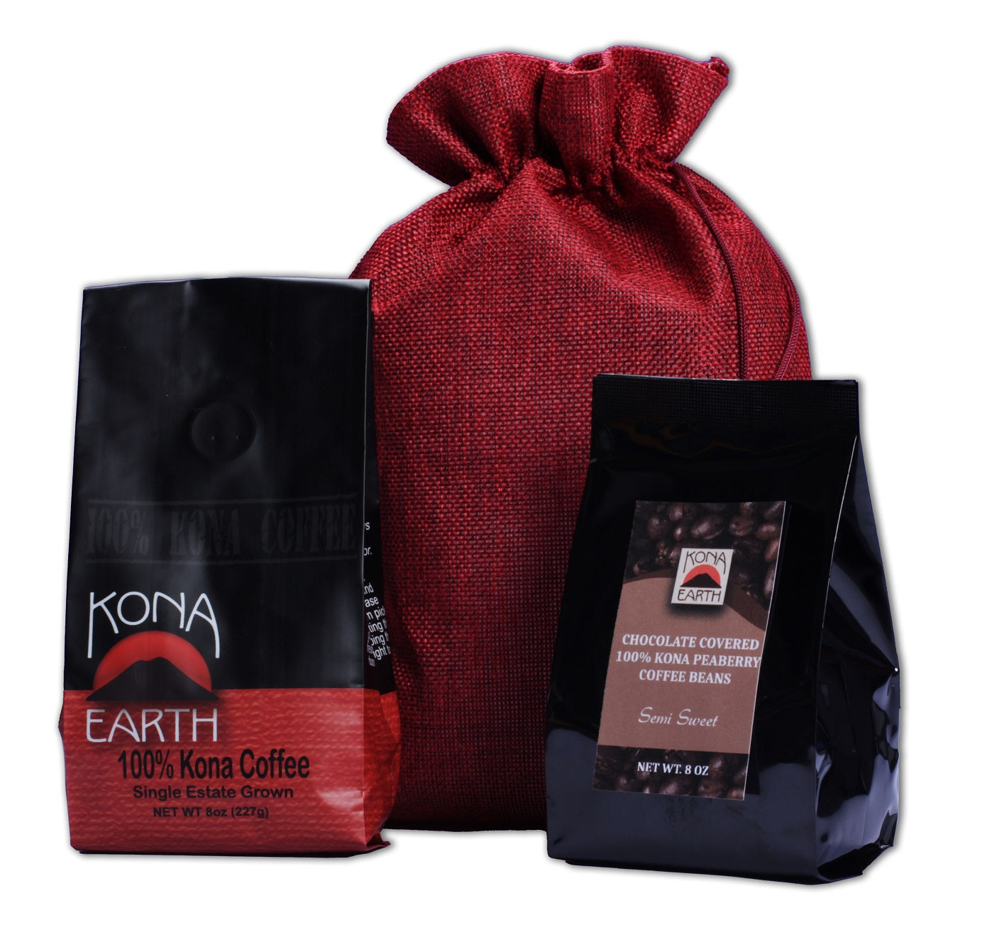Kona Earth Kona coffee and Hawaiian chocolate gift bundle with red bag