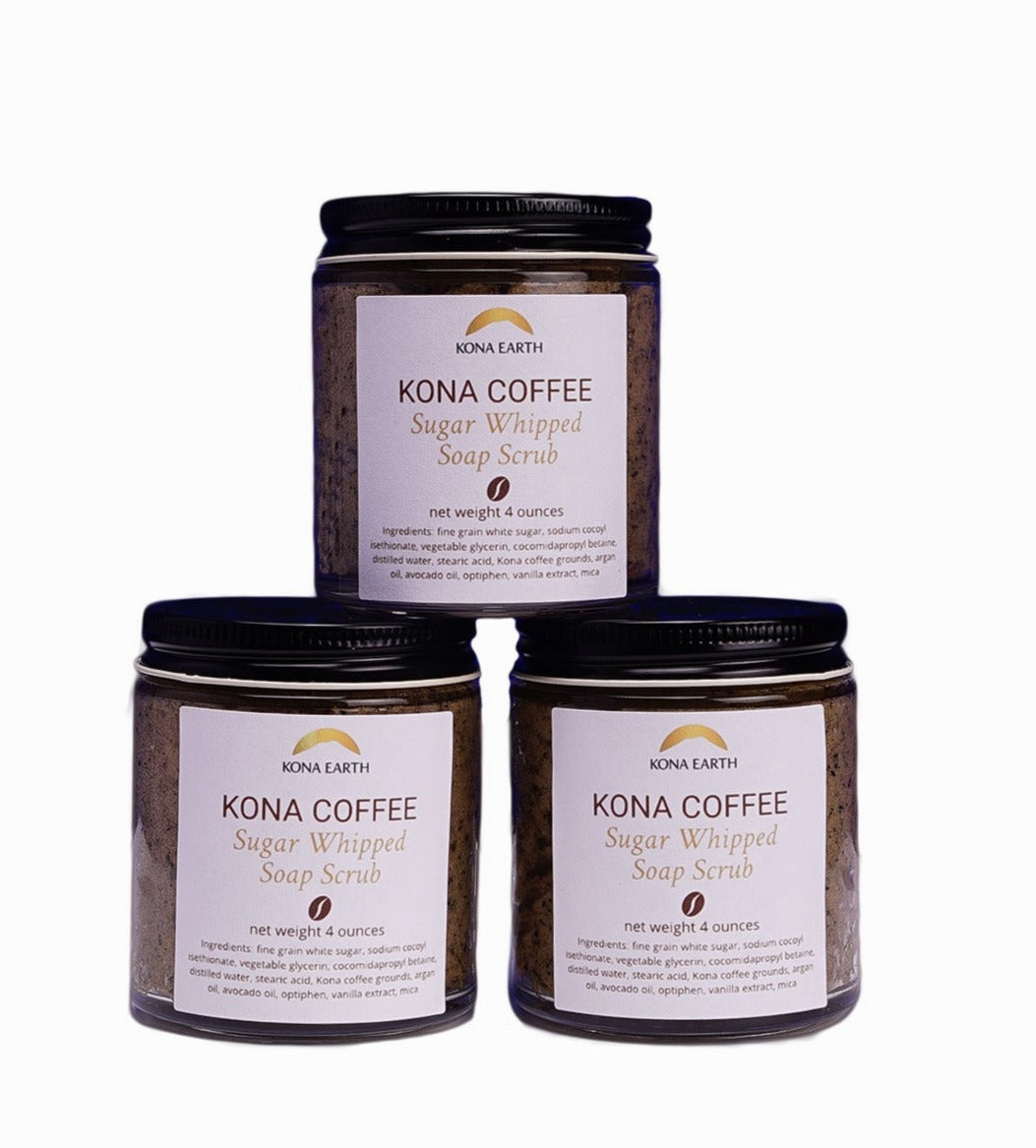 3 jars of Kona Coffee sugar whipped soap scrub