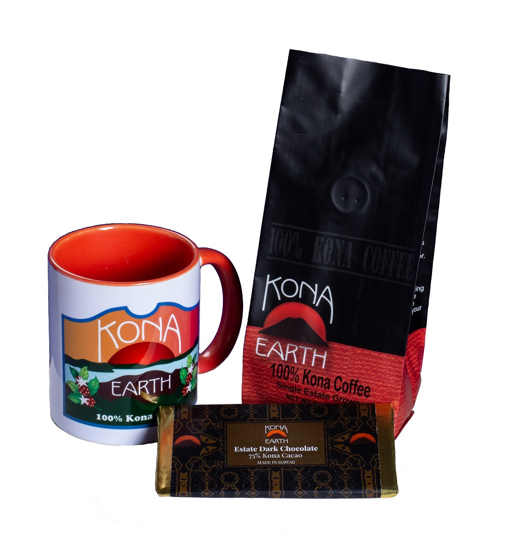 Kona coffee with chocolate and mug